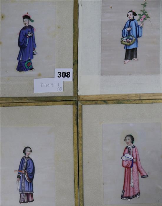 Four Chinese pith paintings of court figures. 13 x 9.5cm.